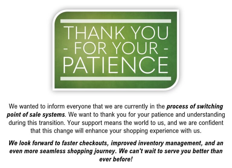 Thank you for your patience flyer